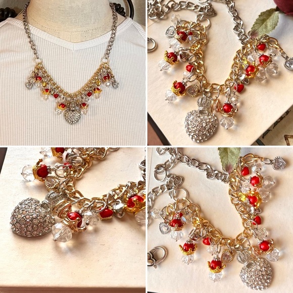 Elegant Gold and Red toned Queen of Hearts Charm Necklace - Picture 17 of 17